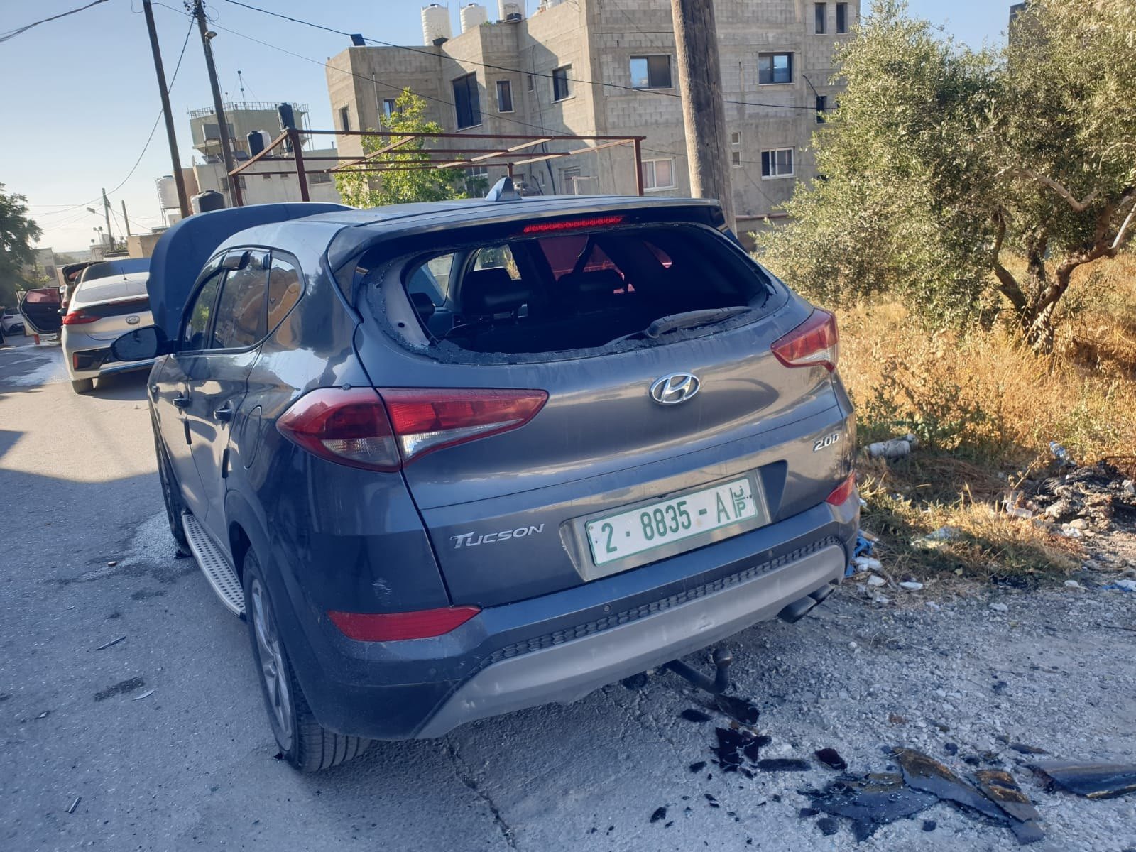 Thumbnail preview image for the video titled: Israeli settlers destroyed and burned Palestinian-owned vehicles during their attack on the town of Jit
