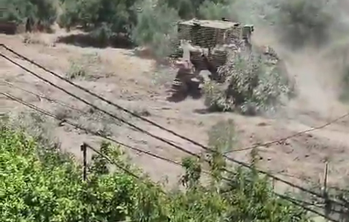 Thumbnail preview image for the video titled: Israeli forces uprooting olive trees using a Caterpillar bulldozer in Zibuba village, west of Jenin