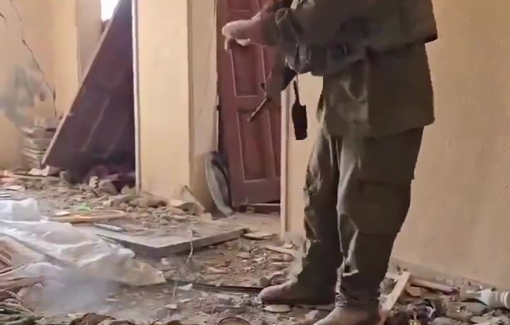 Thumbnail preview image for the video titled: Israeli soldier having fun smashing kitchen coffee plates after occupying a house in Gaza