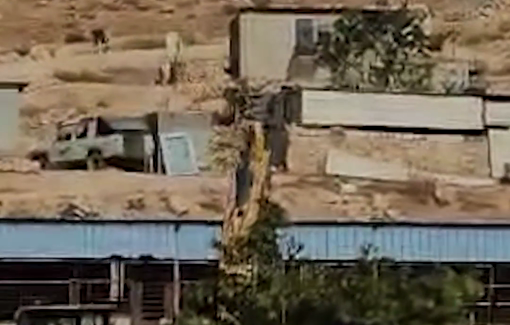 Thumbnail preview image for the video titled: In Khirbet Jinba, Israeli forces demolished 24 residential structures, 16 agricultural structures, 16 solar panels and 14 water tanks