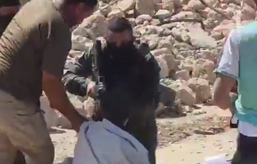 Thumbnail preview image for the video titled: Israeli soldiers assault Palestinian civilians while demolishing their homes in the Bedouin hamlet of Jinba