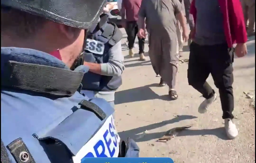 Thumbnail preview image for the video titled: Journalists, farmers and activist attacked during olive harvest by soldiers and settlers in Beita