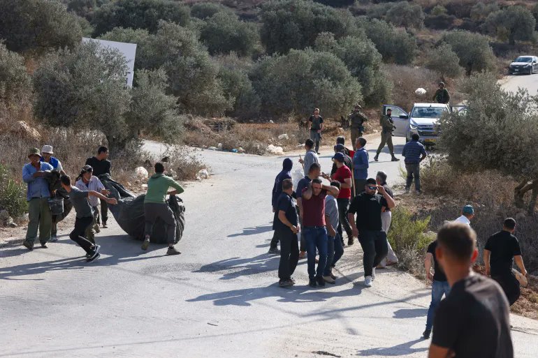 Thumbnail preview image for the video titled: In Beita, settlers attacked olive harvesters in Jabal al-Arma and opened fire, injuring at least one farmer