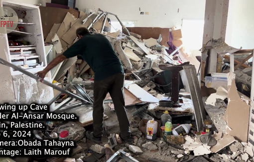 Thumbnail preview image for the video titled: Israeli soldiers blew up a natural cave under al-Ansar Mosque in Jenin, as well as the home beside it