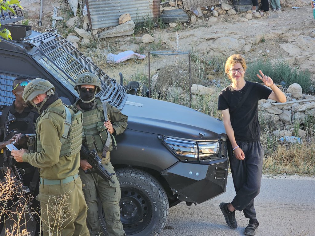 Thumbnail preview image for the video titled: AndreyX detained by Israeli soldiers for three hours after settler Shimon Atiya invaded the village Umm al-Khair