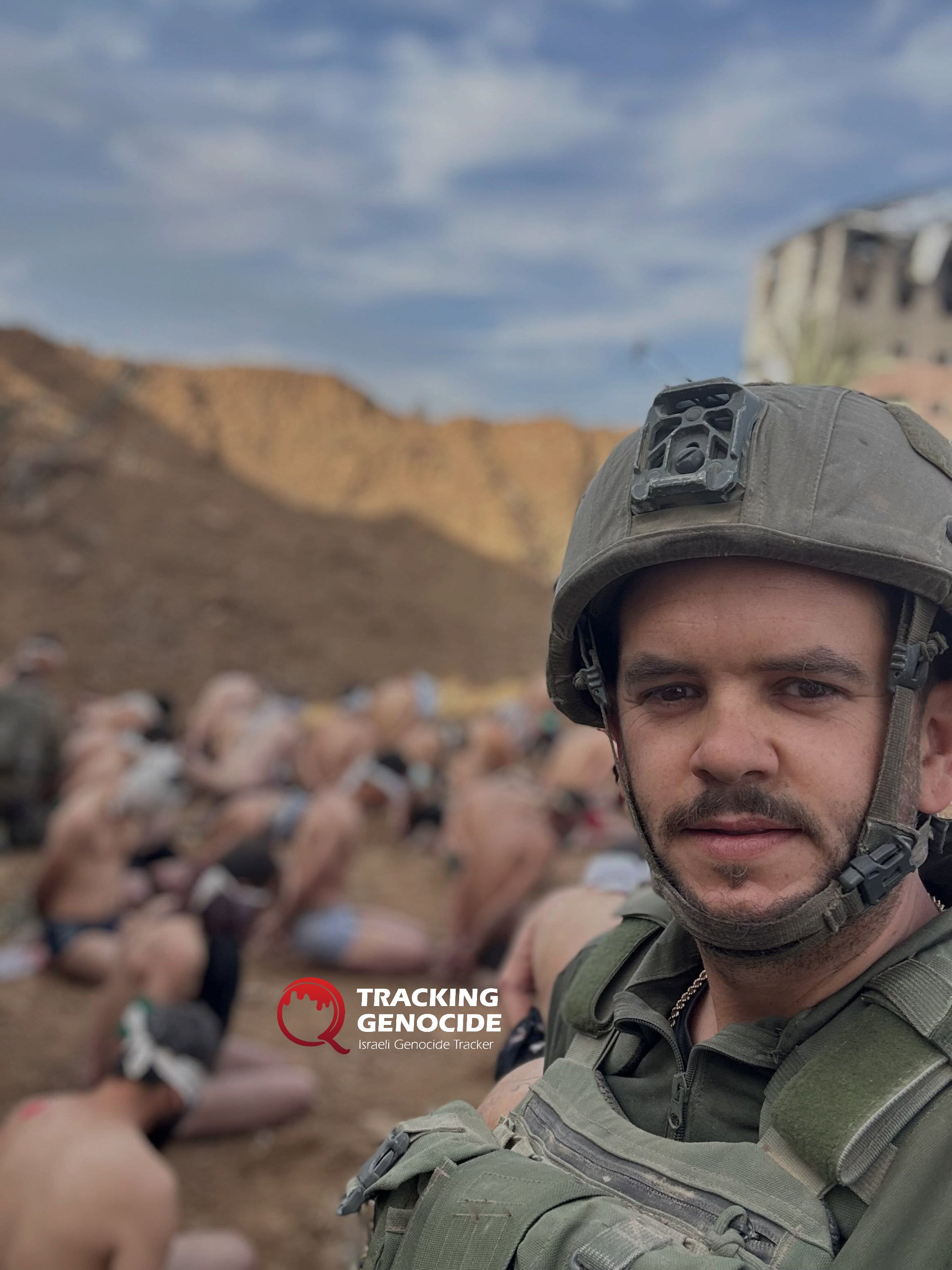 Thumbnail preview image for the video titled: Israeli soldiers posts selfie with stripped blindfolfed Palestinians in Gaza