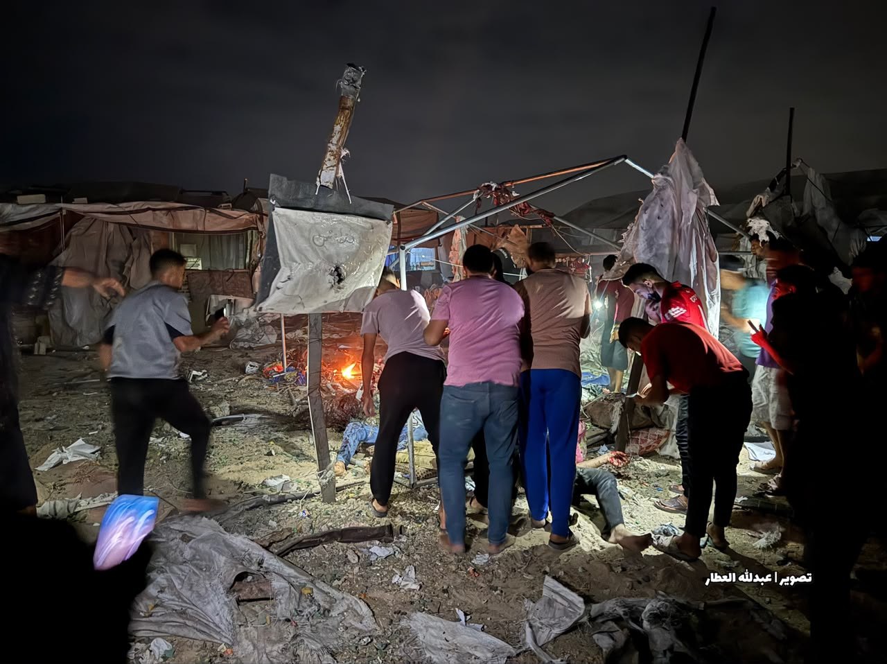 Thumbnail preview image for the video titled: Scene of Israeli massacre of 3 Palestinian in a tent in Khan Younis