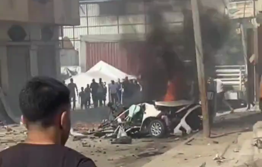 Thumbnail preview image for the video titled: Car in flames following deadly Israeli drone strike