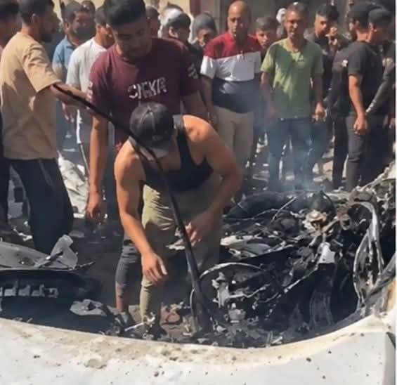 Thumbnail preview image for the video titled: Wreckage of car burnt down in deadly Israeli drone strike in eastern Gaza City
