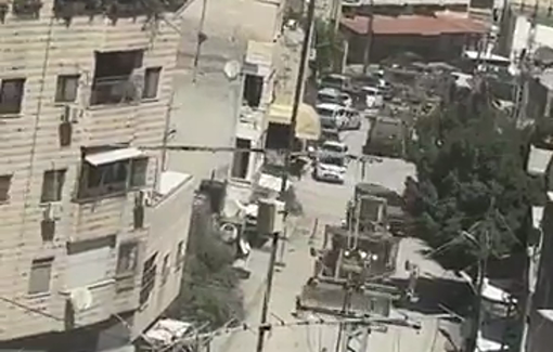 Thumbnail preview image for the video titled: Israeli bulldozers and armored vehicles storm Jenin-city