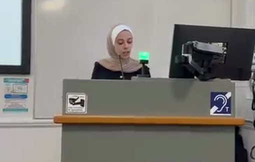 Thumbnail preview image for the video titled: Laura Hayek's tribute to her husband and Palestin at King's College London