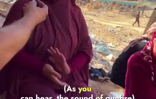 Thumbnail preview image for the video titled: Women and children displaced from Jabalia shelter under destroyed building